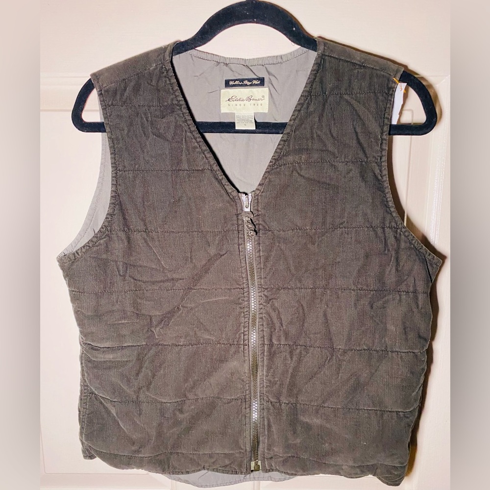 Eddie Bauer Collins Bay Green Corduroy Cotton Vest Womens‎ Size S Pockets Zip